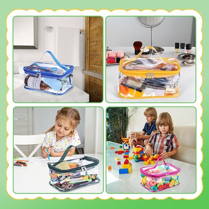 6 Pack Clear Toy Storage Bags, PVC Waterproof Toy Organizer, Colorful | Waterproof PVC, Transparent View, Reusable Zip Bags, Label Tags, for Blocks, Puzzles, Board Games, Travel and Home Storage