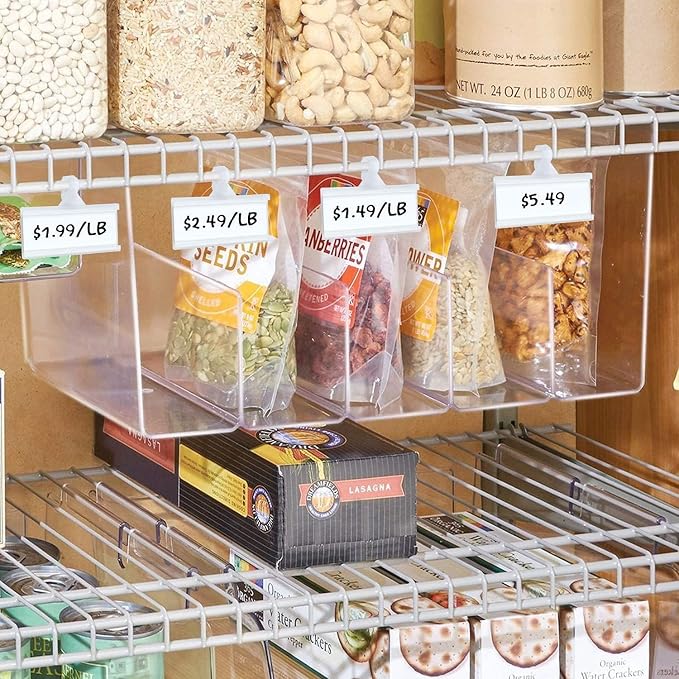 NuBliss Wire Shelf Label Holders, 1-1/4" x 3", Plastic, 100 Pack | Easy clip-on design; reusable; secure snap-lock grip; displays prices, UPCs and product info; retail and warehouse use