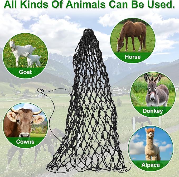Hay Bags for Horses, 2 Pack Hay Nets for Horses Slow Feed, Goats, Livestock, 40" Large Opening Polyester Rope Hay Nets for Horses with Drawstring, Reduces Waste for Travel Pasture Stall Use