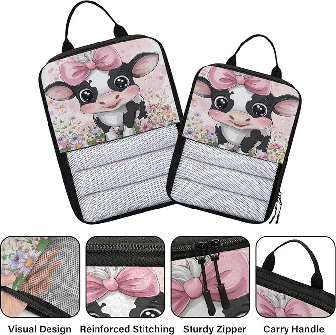 Cute 6 Set Compression Packing Cubes Cow Expandable Packing Organizer for Travel Accessories Luggage Suitcase Bag