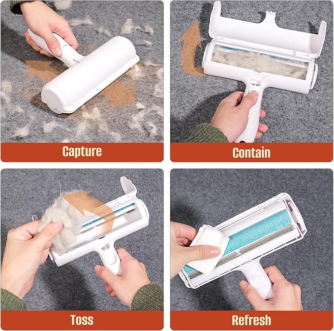 Pet Hair Removal Roller - Reusable Cat and Dog Fur Remover Lint Roller for Carpet, Couch, Furniture, Car Seat, Bedding and Clothing - Portable and Multi-Surface Pet Hair Removal Tool