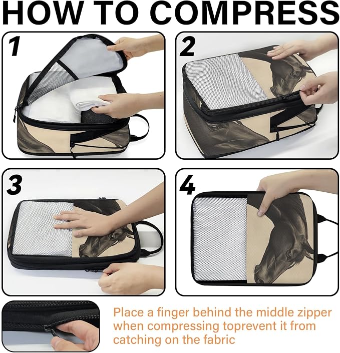 Horse 6 Set Compression Packing Cubes Animal Expandable Packing Organizer for Travel Accessories Luggage Suitcase Bag