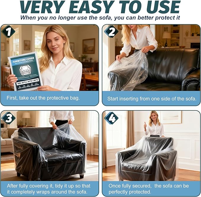Clear Plastic Moving Chair Furniture Covers for Storage | Extra Large 65x 42 x 34 Inch, Waterproof and Dust Proof With Label For Storage and Moving