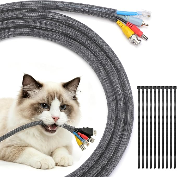 Yecaye 30ft - 1/2 inch Cord Protectors from Pets no Chew, Grey | Split Cable Management Sleeves, Wire Loom Tubing for TV USB Cord Protector, Cord Covers for Pets Bite-Resistant