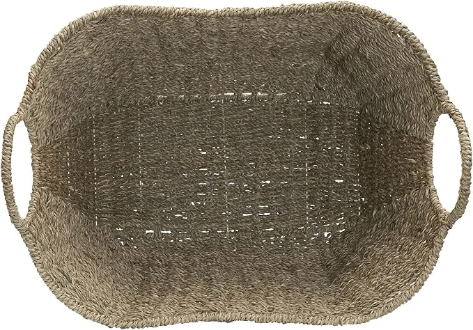 Household Essentials Brown Wicker Storage Basket with Handles Large | Natural Seagrass