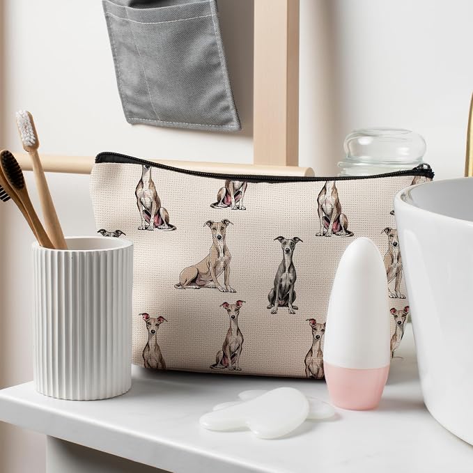 Greyhound Dog Makeup Bag, Greyhound Lovers Gifts Cosmetic Bag for Women, Dog Mom Lovers Owner Gifts for Women Christmas, Pet Lover Gift Zipper Travel Makeup Pouch for Purse