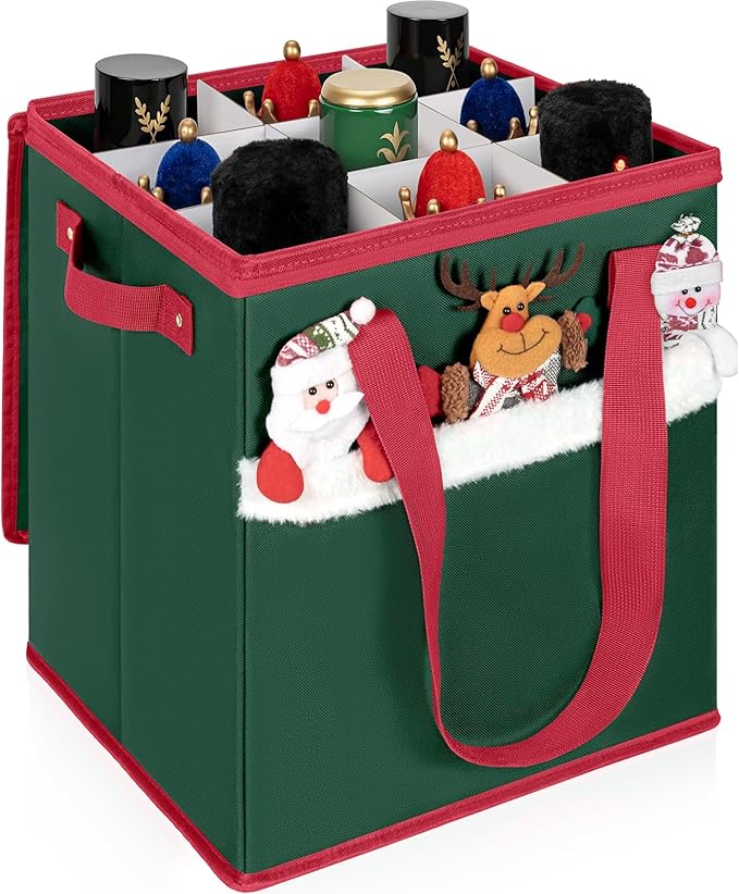 Christmas Nutcracker and Figurine Collectible Storage Box Stores Up to 9 16" Nutcrackers Holiday Ornaments Storage Box with Adjustable Dividers Zippered Top Xmas Decorations Storage Containers