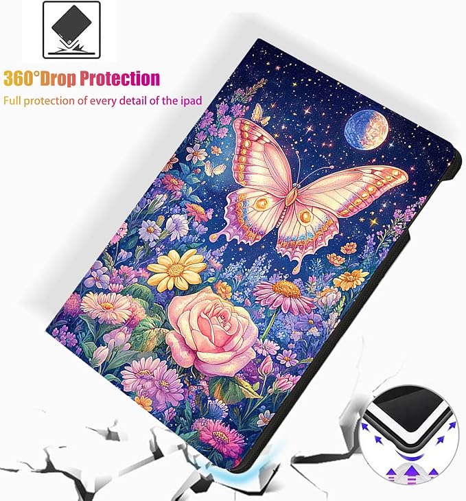 for Microsoft Surface Go 4/3/2/1-10.5" 2021 Tablet Case,Auto Wake/Sleep,Adjustable Stand Protective Cover - Butterfly Flower