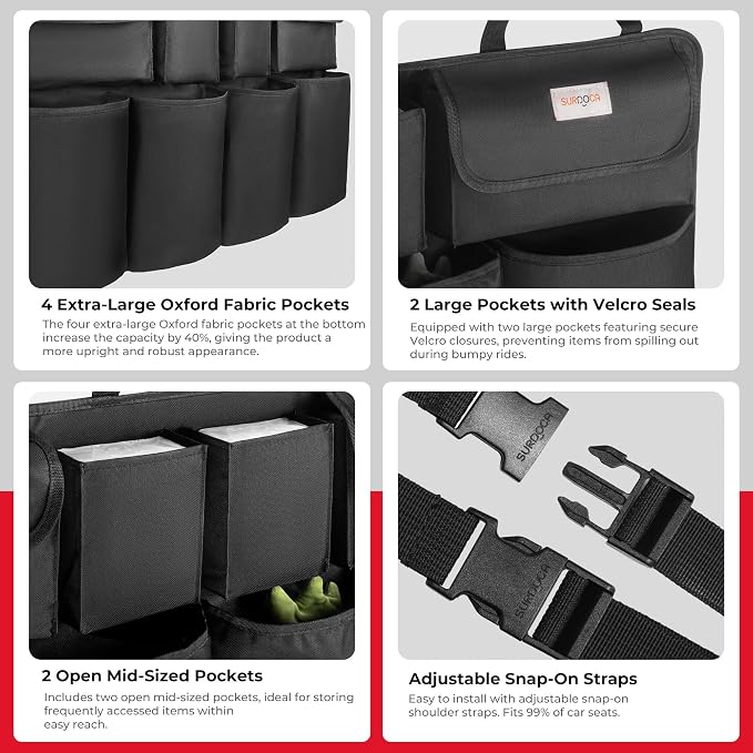 SURDOCA Car Trunk Organizer, LARGE CAPACITY Car Storage Bag with 8 Pockets, 7X Upgraded Trunk Storage Organizer for Car, SUV, Truck, MPV