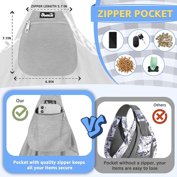 Lukovee Pet Sling, Puppy Small Pet Cat Carrier with Safety Hook | Hands-Free,Padded Strap, Breathable, Adjustable, Storage Pocket, Tote Bag Shoulder Bag with Front Pocket (Grey-WY,S)