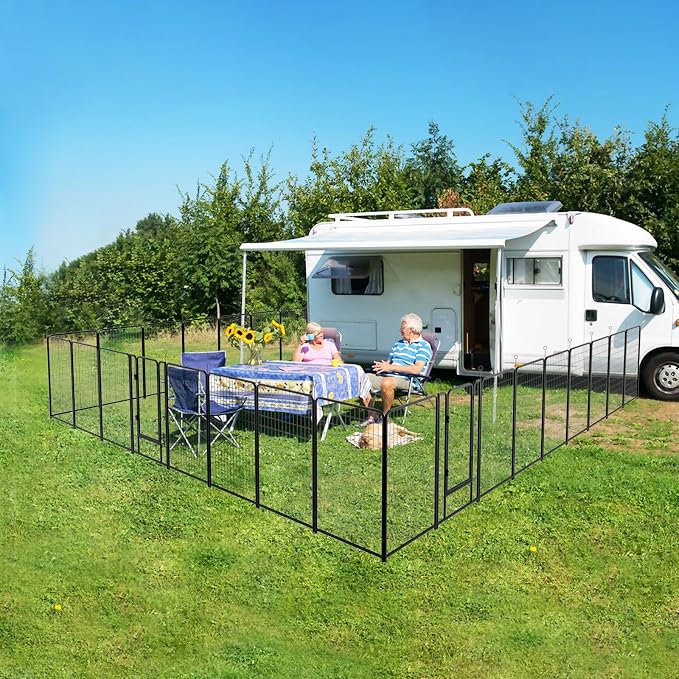Kfvigoho Dog Playpen Outdoor Extra Wide 24 Panels Heavy Duty Dog Fence 50" | Anti-Rust Coating-Strengthened Dog Fence with Doors Portable for RV Camping Yard, Total 63FT, 316 Sq.ft, Snowy Black