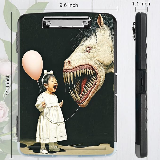 A4 Clipboard with Storage Pen Holder, Clipboards Organizer Nursing Clipboard Foldable File Folder Plastic Clipboard Folio Clip Board for Office Work Classroom Doctor, Girl Horse