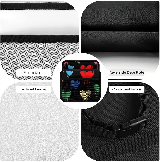 Travel Organizer Pouch for Car Backseat Hanging Storage Pocket, Colorful | Love Heart Graffiti, Auto Trash Can with Adjustable Strap Interior Accessories, Universal Fit Front Back Headrest