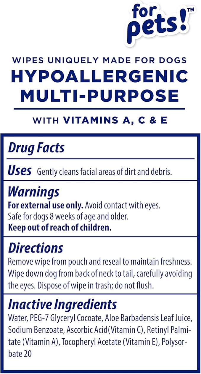 Wet Ones for Pets Hypoallergenic Multipurpose Dog Wipes with Vitamins A, C and E - Fragrance-Free Dog Grooming Wipes with Vitamins, Wet Lock Seal, 100 Count - 12 Pack