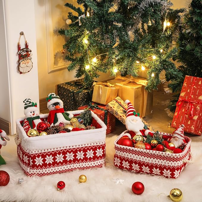Christmas Basket Large Empty Christmas Baskets Red Christma Gift Baskets with Handles Holiday Storage for Gifts Holiday Decor for Baby/Kids/Nursery Room