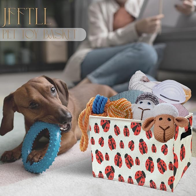 Ladybug Storage Bins with Handles, Ladybug Gifts for Women Men, Cute Ladybird Insect Collapsible Laundry Basket Storage Box for Home Bedroom Bathroom Clothes Toys Books -Blue