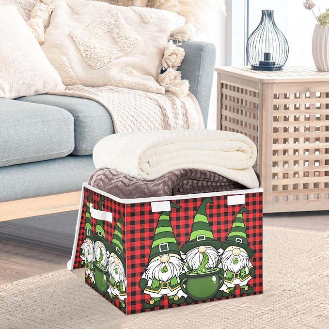 Saint Patrick Fabric Storage Bins with Lid Closet Storage Basket 40L | Decorative Storage Boxes, Foldable & Stackable, Dust-Proof Flip Top, Reinforced Handles, For Home & Dorm, Clothes & Toy Box