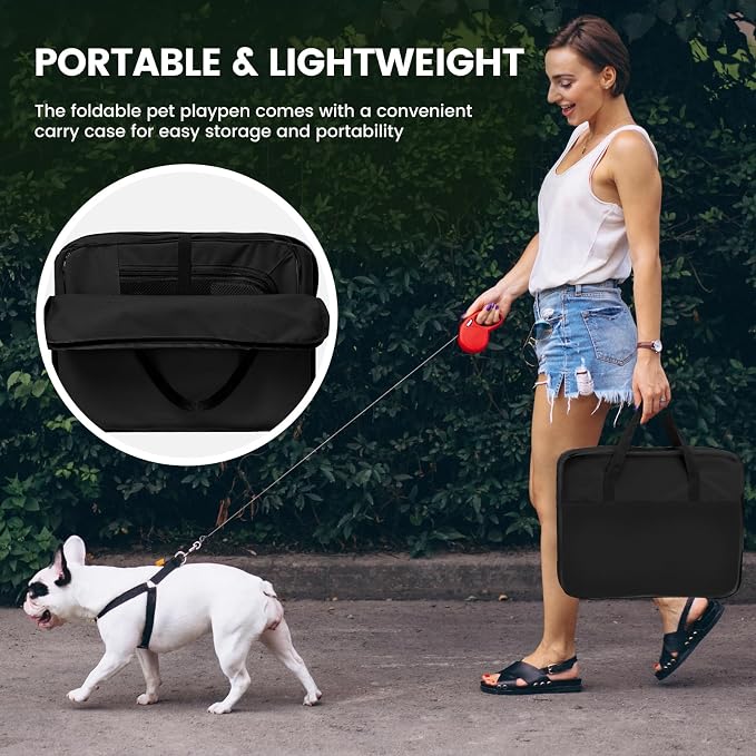 X-ZONE PET Foldable Dog Playpen, Portable Pet Play Pen for Puppy Cat, Black | Pop‑Up Dog Playpens Indoor & Outdoor, Waterproof Dog Kennel Cage, Removable Top, Travel Camping Playpen, Medium Size