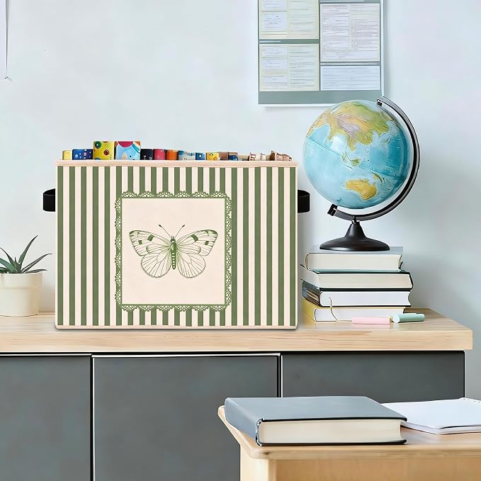 Butterfly Storage Bin, Foldable Fabric Basket for Kids Room Nursery | Foldable fabric storage bin with butterfly faith design for toys, books, clothes, nursery, bedroom, and playroom use.