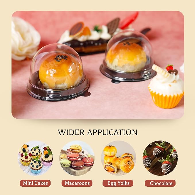 NPLUX 50 Pack Black Mini Individual Cupcake Containers with Clear Lids | 50 clear PET Cupcake Boxes,2.8x2 IN,Desk Pet,Mini Cupcake Holder,for Chocolate Treats,Dessert Gifts,Small Events