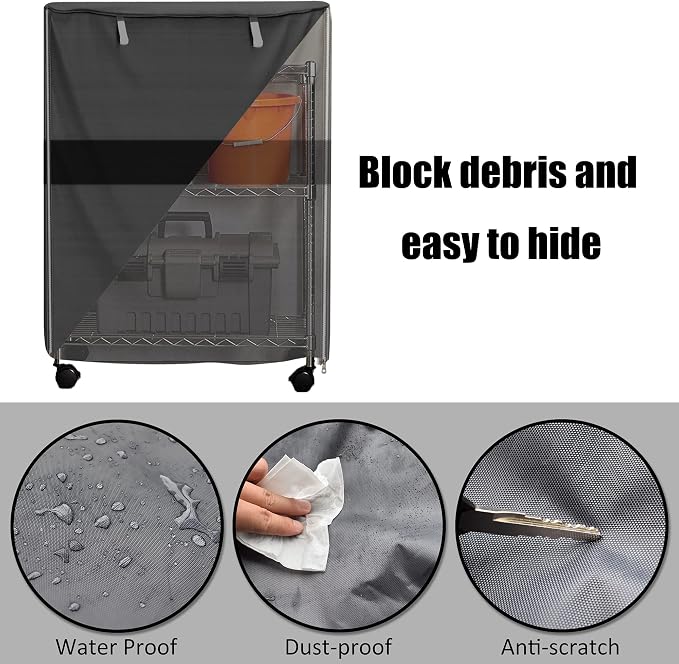 Wire Shelf Cover 36" W x 18" D x 54" H, 600D Zippered Storage Rack Cover | Turn open wire shelving into clean enclosed storage with a durable 600D cover and front zipper for easy daily access