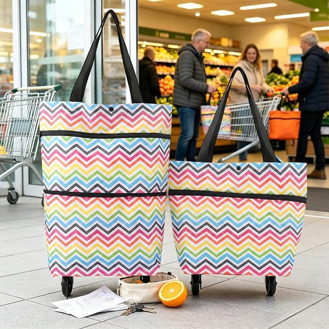 2-in-1 Folding Shopping Cart with Wheels Heavy Duty Hand Truck | Grocery Bag with Wheels for Market Travel Apartment Commuting Cabinet Picnic Camping Car Truck Laundry Pet Storage