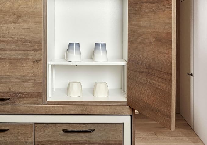 Nxconsu Expandable Cabinet Shelf, Shelf Riser for Cabinets, 11.8" White | Edgeless Metal Cabinet Riser Holds 50 lb and Expands 14.6 to 24.6 in for Under Sink Kitchen Pantry Cupboard Shelf