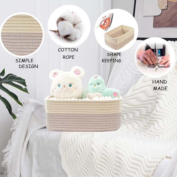 COMFY-HOMI 13" x 8.5" x 5.1" Storage Baskets for Organizing | Cotton Rope Woven Basket | Toy Storage Bin Box | Basket for Shelves, Closet Organizer Bin, Decorative Closet Shelf, 1 Pack