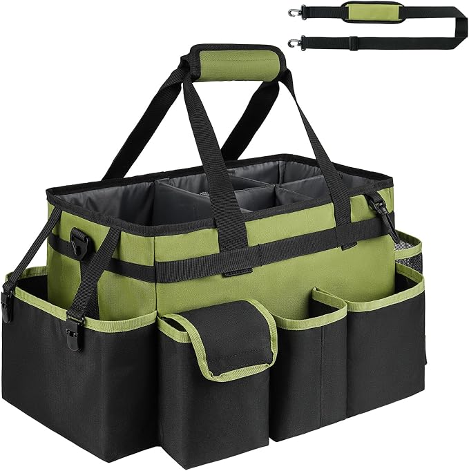 Cleaning Caddy,Large Cleaning Bags for Housekeepers,Cleaning Supplies Organizer with Handle,Green