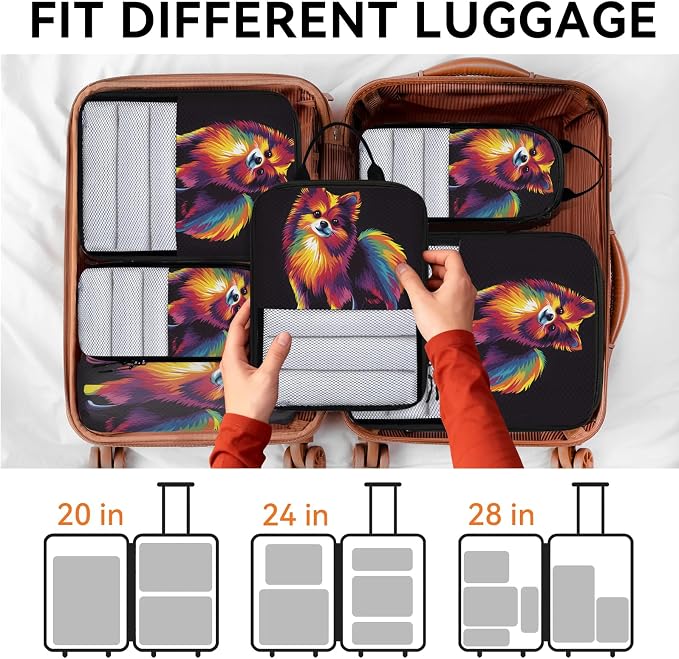 Cute Dogs 6 Set Compression Packing Cubes Puppy Pets Expandable Packing Organizer for Travel Accessories Luggage Suitcase Bag