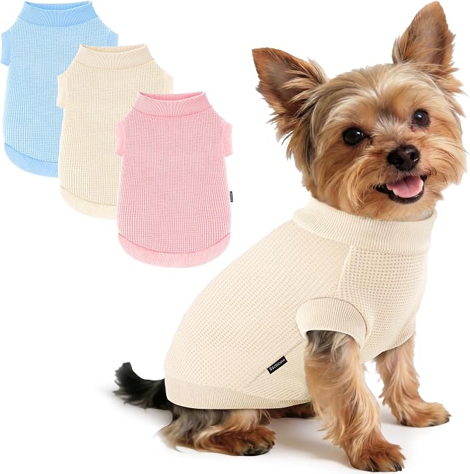 3 Pack Dog Shirt for Small Supplies Functional Waffle Dog Clothes Warm Soft Sweatshirt Outfit for Dogs Cats Pet Apparel