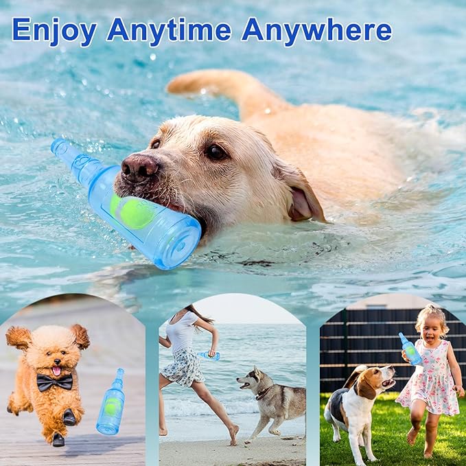QTLJJBY Squeaky Ball in Bottle Dog Toy, TPR Wine Bottle with Tennis Ball Inside Toy for Puppy (Blue, Small)