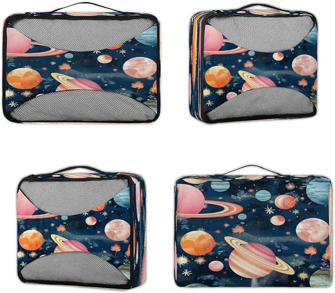 Space Themed Packing Cubes for Travel, Luggage Packing Organizers, Cosmos Planet Travel Accessories Large Toiletries Bag for Clothes Shoes Cosmetics Toiletries