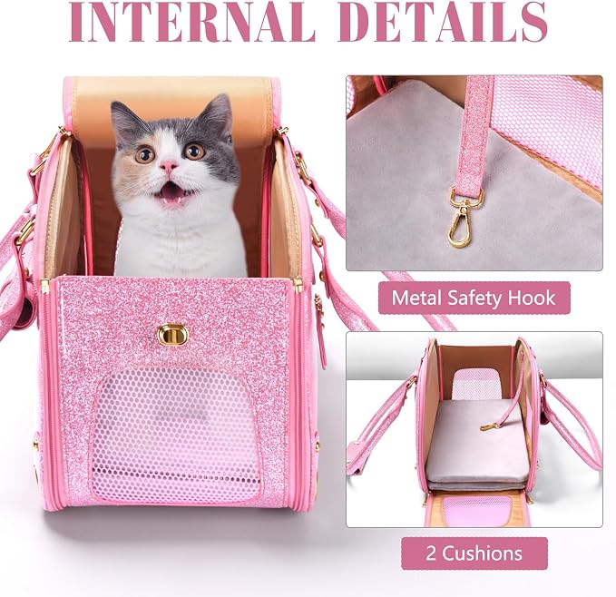 Dog Carrier Purse, Pet Carrier, Bling Waterproof Premium Leather Pet Travel Portable Bag Carrier for Cat and Small Dog Home & Outdoor Small Bling Pink