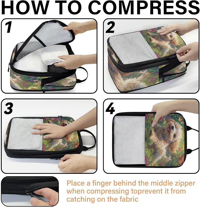 Cute Dog 6 Set Compression Packing Cubes Puppy Expandable Packing Organizer for Travel Accessories Luggage Suitcase Bag