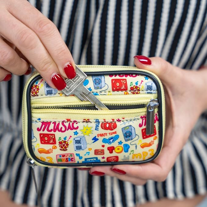 Made Easy Kit Pill Case - Weekly Medicine Organizer with Removable Seven-Day Vitamin & Supplement Box - Premium Neoprene for Travel Purse Accessory (Yellow Music Lover)