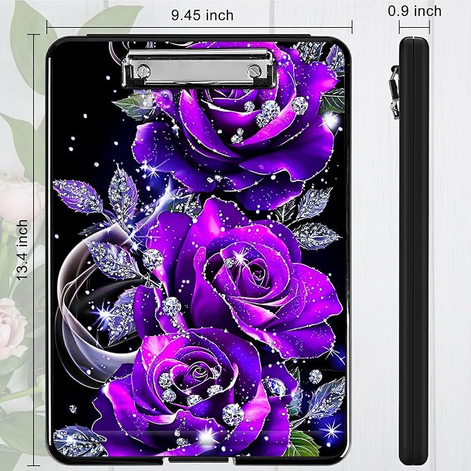 Purple Rose 01 A4 Clipboard with Storage Pen Holder, Clipboards Organizer Nursing Clipboard Foldable File Folder Plastic Clipboard Folio Clip Board for Office Students Classroom Doctor