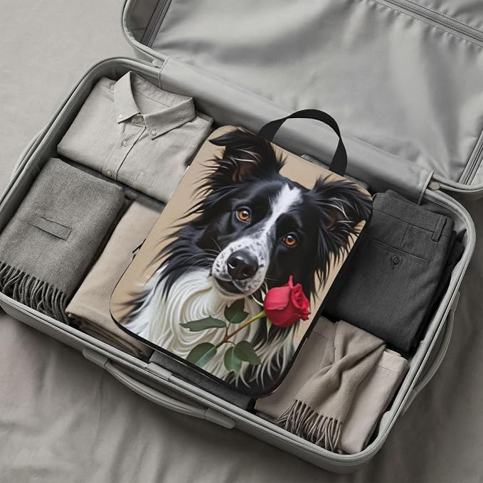 Border Collie & Rose Compression Packing Cubes Set Of 4, Lightweight Expandable Travel Organizer Bags With Double Zipper For Vacation Business
