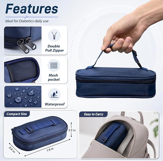 Cruxer Insulin Vial Cooler Travel Case,Portable Refrigerated Medicine Bag | TSA-Approved Small Bottle Organizer with Protective Ice Brick, Keeps Diabetes Medication Cool During Travel