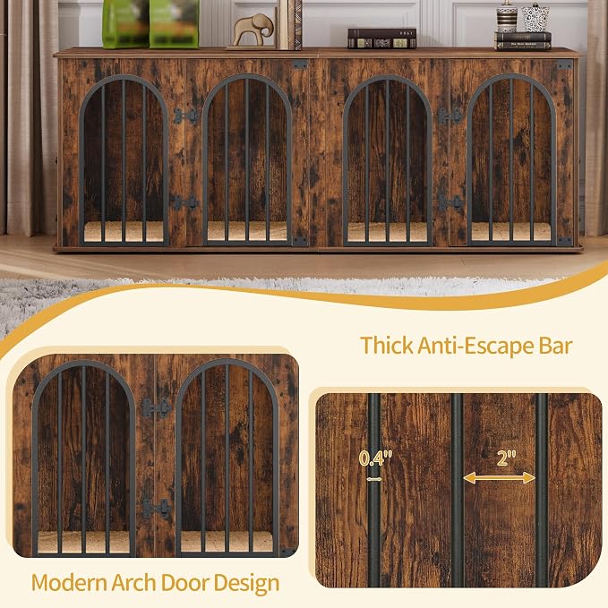 Hzuaneri 63" Double Dog Crate Furniture, Dog Kennel Indoor with Cushion | Heavy Duty Dog Crate Furniture for 2 Dogs,Dog Cage End Table TV Stand with Divider for Med-Large Dogs,Rustic Brown DFC80901B