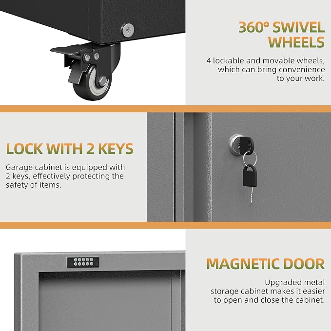 34''H Garage Storage Cabinet, Meatl Storage Cabinet with Lock | Tool Storage Cabinet, Steel Tool Cabinet with Doors and Shelves for Garage, Warehouse, Assembly Required, Gray