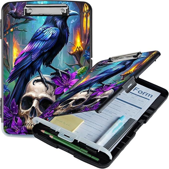 Purple Flower Eagle A4 Clipboard with Storage Pen Holder, Clipboards Organizer Nursing Clipboard Foldable File Folder Plastic Clipboard Folio Clip Board for Office Students Classroom Doctor