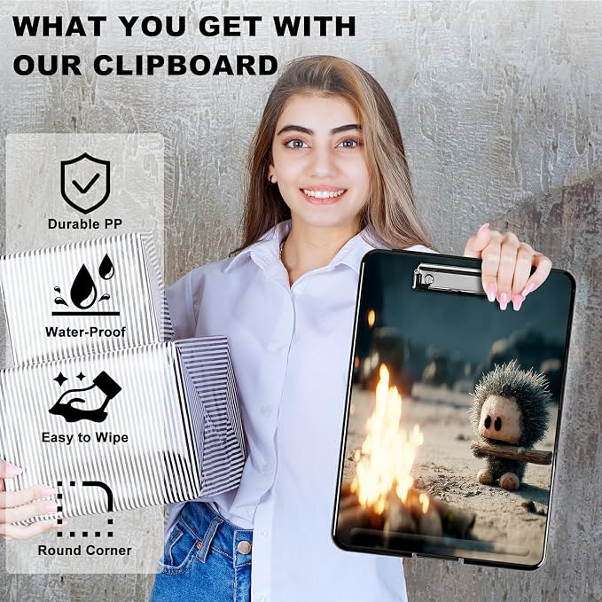 Heavy Duty Storage Clipboard, Slim Nursing Clipboard with Internal Pen Case, Portable File Organizer Case for A4 Letter Size Paper Office Medical Professionals, Flame Pet