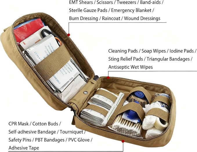 EMT Pouch MOLLE Ifak Pouch Tactical MOLLE Medical First Aid Kit Utility Pouch (With Medical Supplies Tan)