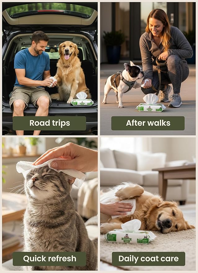 Pogi’s Dog Grooming Wipes – Hypoallergenic Pet Wipes for Paws, Body & Butt – Cleaning & Hydrating, Green Tea Scent, 100-Count