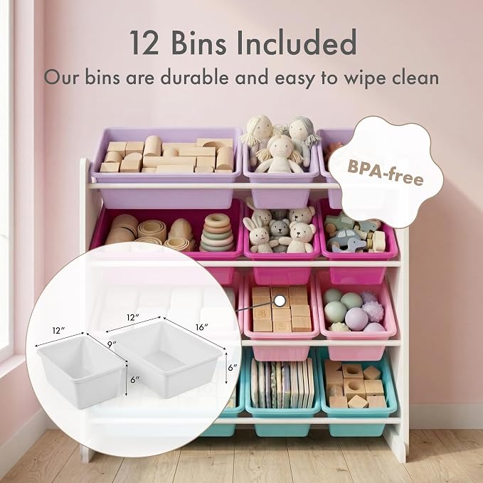 Humble Crew Kids Toy Organizer with 12 Bins, 4 Tier Storage for Playroom