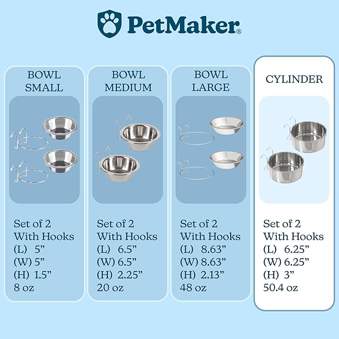 Set of 2 Stainless-Steel Dog Bowls - Cage, Kennel, and Crate Hanging Pet Bowls for Food and Water - 50.4oz or 6.3 Cups Each and Dishwasher Safe by PETMAKER