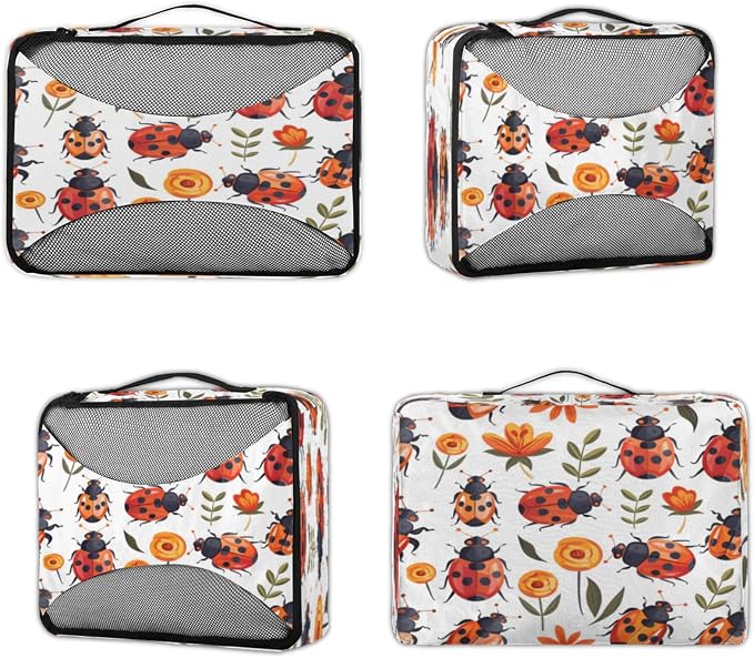 Packing Cubes for Travel, Floral Ladybugs Travel Luggage Packing Organizers for Women Men, Large Custom Toiletries Bag for Cosmetics Toiletries, Ladybugs Ladybird