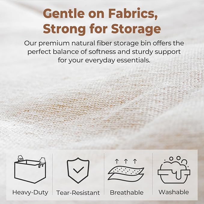 StorageWorks Storage Basket for Shelves, Storage Bins, Natural, 2-Pack | Large, With Reinforced PU Handles, Metal Frame, Sturdy Structure, Collapsible, Holds Clothes, Towels, Blankets
