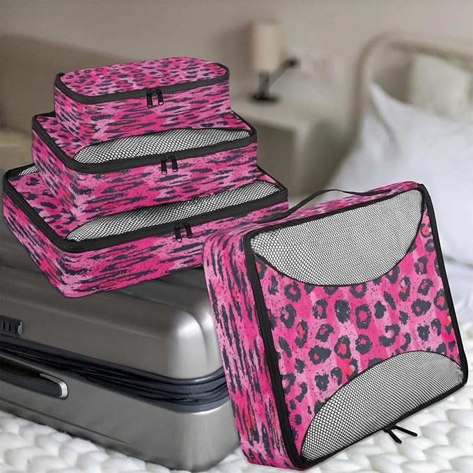 Packing Cubes for Travel, Leopard Print Travel Luggage Packing Organizers for Women Men, Large Custom Toiletries Bag for Clothes Shoes, Leopard Print Animal Skin